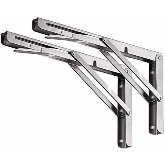 Folding Shelf Bracket 14",Heavy Duty Stainless Steel Collapsible Shelf-Bracket Max Load 330lbs Wall Mounted Table Support Hinge for Space-Saving DIY Work Bench with Install Screws, Pack of 2