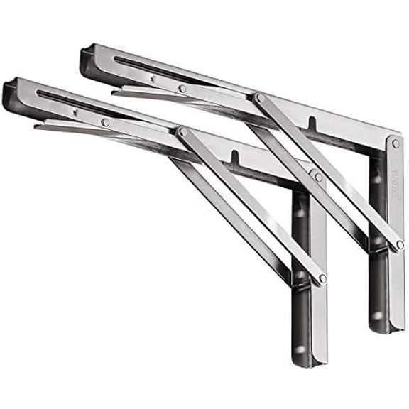 Folding Shelf Bracket 18",Heavy Duty Stainless Steel Collapsible Shelf-Bracket Max Load 330lbs Wall Mounted Table Support Hinge for Space-Saving DIY Work Bench with Install Screws, Pack of 2