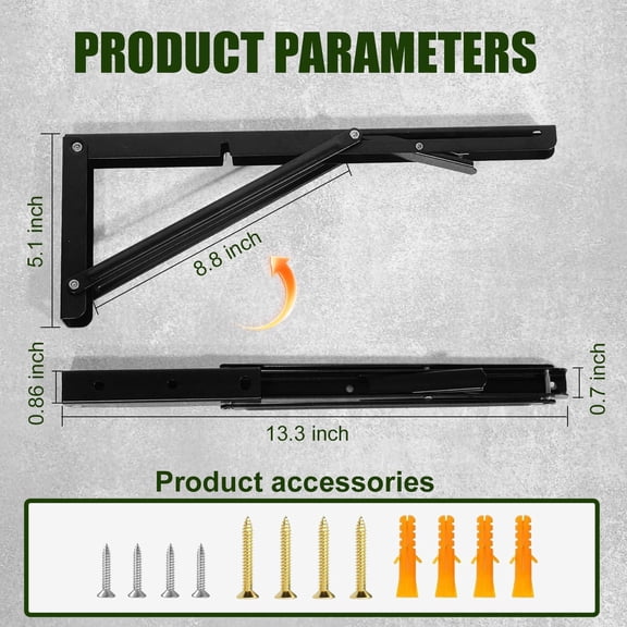 Folding Shelf Brackets - 14 Inch 2 Pcs Heavy Duty Stainless Steel Collapsible Triangle Shelf Bracket, DIY Wall Mounted Folding Hinge, Space Saving for Bench with Screws