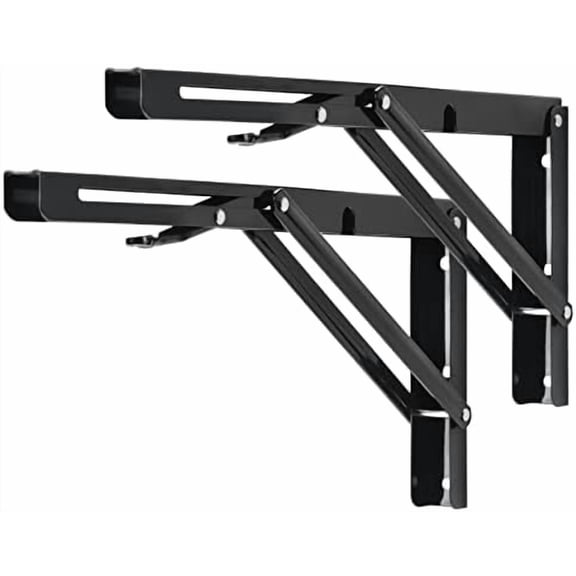 Folding Shelf Brackets, 14 Inch Heavy Duty Collapsible Shelf Bracket, Black DIY L Bracket for Workbench Folding Table Hinge, Max Load: 330lb, 2 Pack