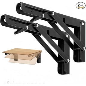 Folding Shelf Brackets 2 Pack with Screws,Heavy Duty Triangle Shelf Bracket for Bench Table,Wall Mounted Standing Shelf Brackets for Saving Place,Multi Size, Max Load 100lb (8", Black)