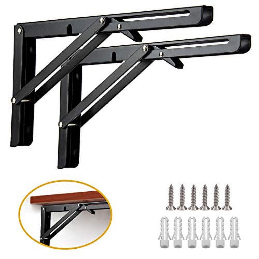 Folding Shelf Brackets, 2 Pcs 10 Inch Heavy Duty Metal Collapsible