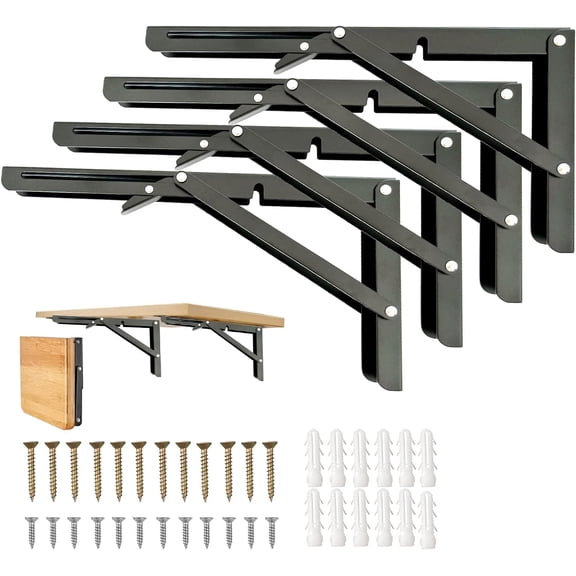 Folding Shelf Brackets, 20 Inch 4 Pcs Folding Shelf Hinge Heavy Duty Shelf Brackets,Collapsible Brackets for Foldable Shelf,Wall Mounted Table Brackets Space-Saving