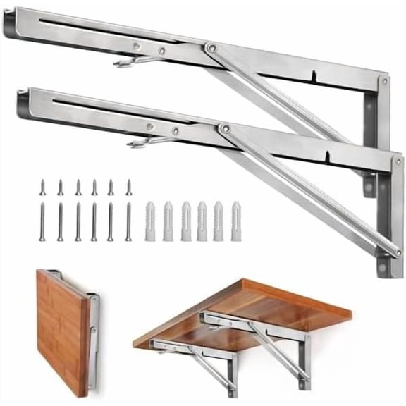 Folding Shelf Brackets - 20 Inch Heavy Duty Stainless Steel Collapsible Shelf Bracket for Bench Table, Space Saving DIY Bracket, Max Load: 550lb