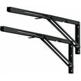 thumbnail image 1 of Folding Shelf Brackets, 24 Inch Heavy Duty L Bracket, Black DIY Collapsible Shelf Bracket for Workbench Folding Table Hinge, Max Load: 330lb, Pack of 2, 1 of 4