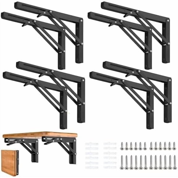 Folding Shelf Brackets - 8 Inch 8 Packs Heavy Duty Metal Collapsible Wall Mounted Bracket, Space Saving for Bench Table