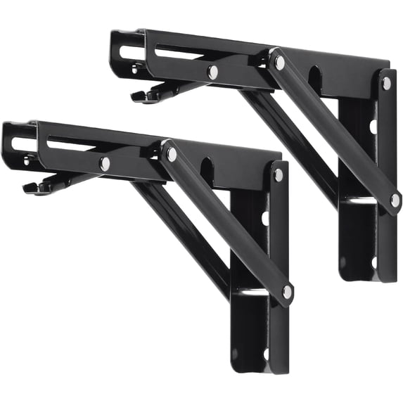 Folding Shelf Brackets, Heavy Duty Wall Mounted Collapsible L Bracket, 8 Inch Metal Hinge for Workbench or BBQ 2PCS