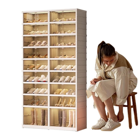 Folding Shoe Cabinet | 4- Rows 9 Tiers Shoe Shelf Cabinet With Doors | 36 Pairs, Freestanding Collapsibles Storage Organizer For Closet, Bedroom, Entryway, Steel Frame