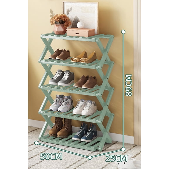 Folding Shoe Rack for Entryway, Bamboo 6 Tier Stackable Installation-Free Shoe Storage Cabinet for 21-25 Pairs for Boots Heels Sandals Slippers, Green