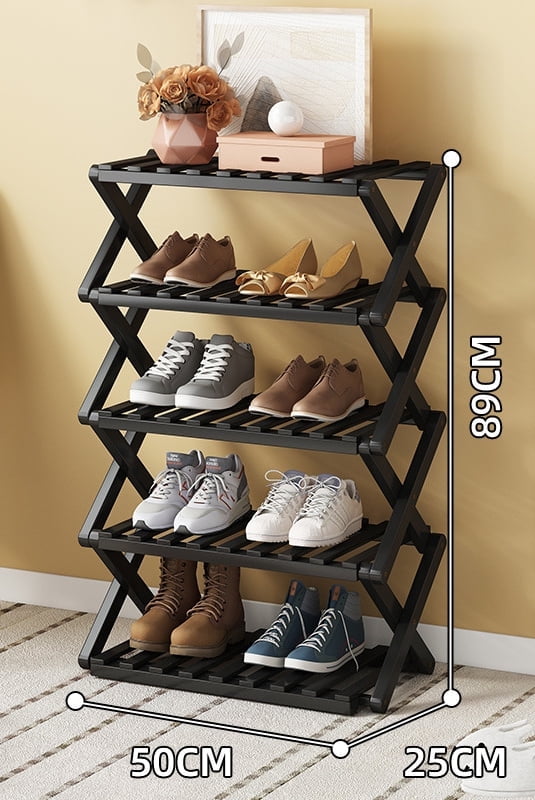 Folding Shoe Rack for Entryway, Bamboo 6 Tier Stackable Installation-Free Shoe Storage Cabinet for 21-25 Pairs for Boots Heels Sandals Slippers, Green