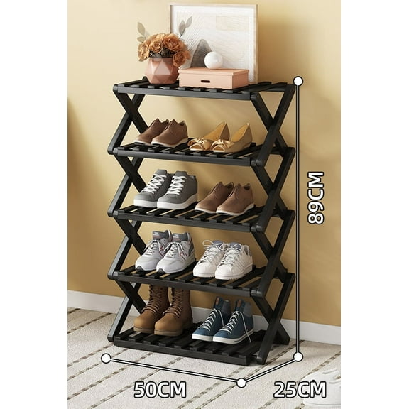 Folding Shoe Rack for Entryway, Bamboo 6 Tier Stackable Installation-Free Shoe Storage Cabinet for 21-25 Pairs for Boots Heels Sandals Slippers, Green