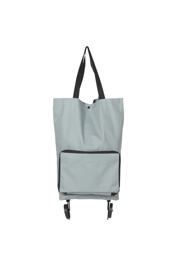 Foldable Shopping Bag with Wheels Grey PVC and Metal Large Capacity Hand Straps