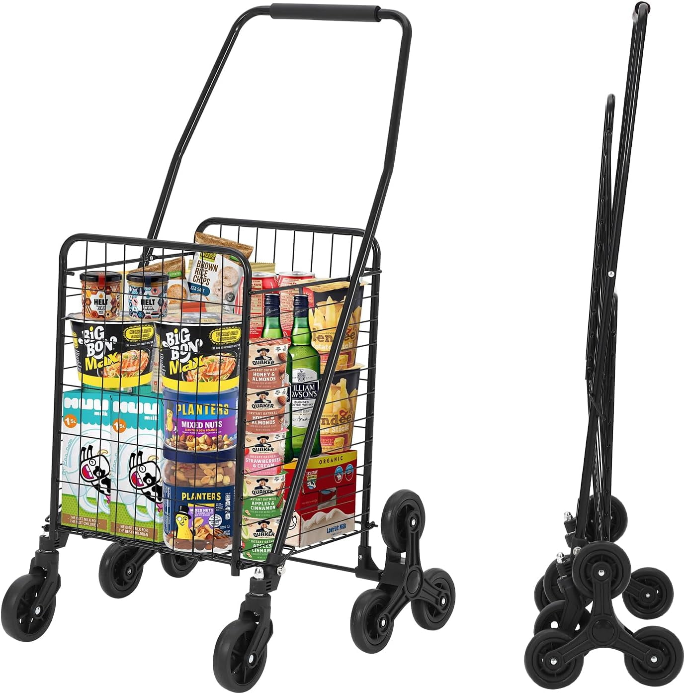 Goplus Folding Shopping Cart with Wheels, Grocery Cart with Removable