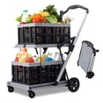 thumbnail image 1 of Folding Shopping Cart with 2 Storage Crates, Multi Use Two Tier Collapsible Cart with 360° Rolling Swivel Wheels Heavy Duty Utility Cart Folding Trolley for Shopping, Picnic and Office, 1 of 10