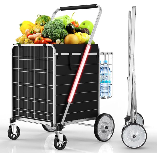 Folding Shopping Cart with 360° Rolling Swivel Wheels & Brakes 6ft³