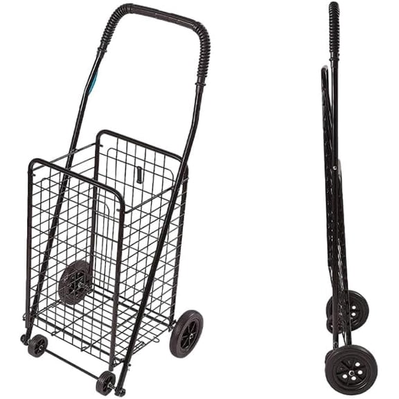 Folding Shopping Cart with 360 Swivel Wheels, Large Capacity Grocery Trolley with Foam Armrests, Heavy-Duty Utility Cart for Grocery, Laundry, Camping, Up to 90 lbs, Black