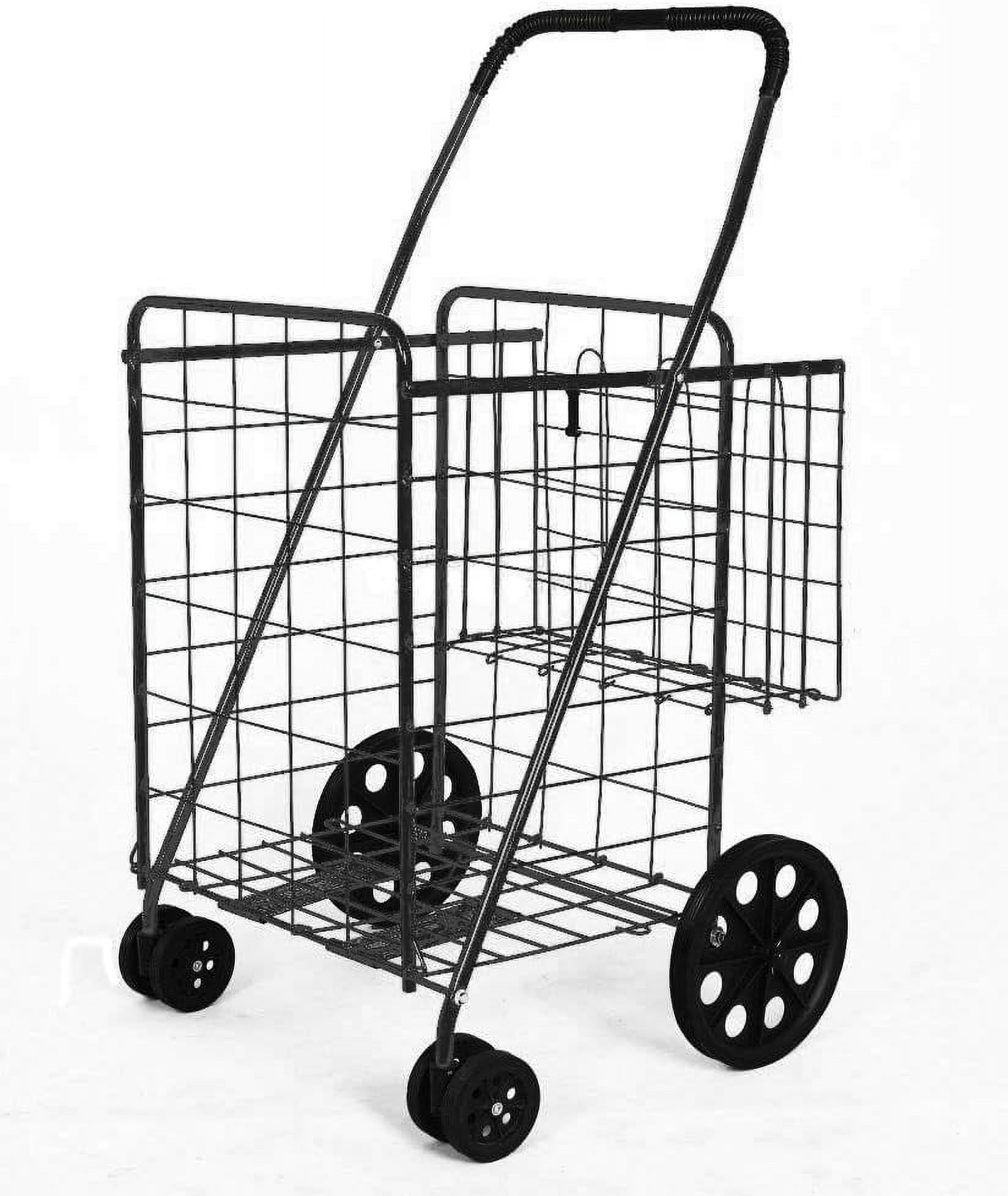 Folding Shopping Cart Double Basket Jumbo Size 150Lb Capacity By Cash