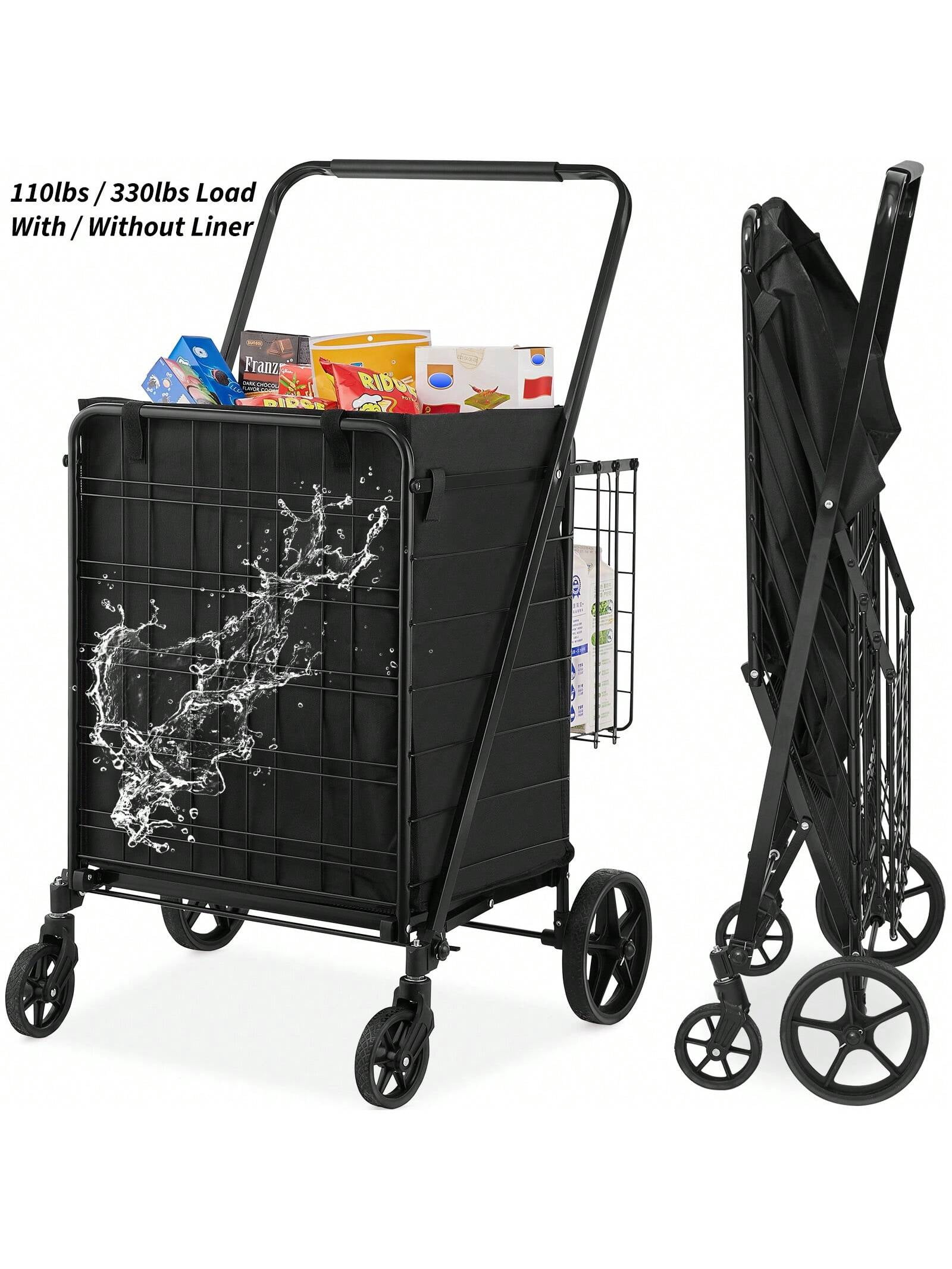 Carrello Spesa Pieghevole Zogola Con Capacità 150kg – Cestello Doppio, Fodera Impermeabile, Ruote Girevoli 360° Per Trasporto Spesa, Borsa, Lavanderia