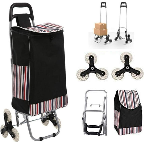 Folding Shopping Cart, Heavy Duty Grocery Cart with Wheels, Easy Stair-Climbing Large Utility Cart Trolley for , Garage, Groceries, Laundry, Pantry