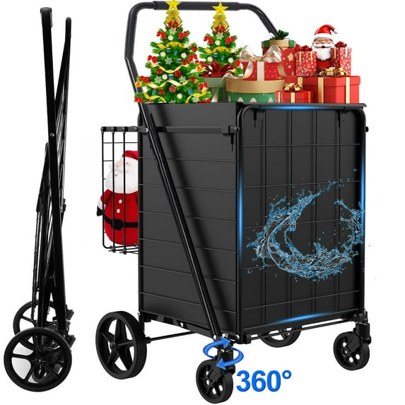 Folding Shopping Cart, Heavy Duty Grocery Cart with Removable Basket, 360° Rolling Laundry Cart & Lightweight Trolley for Shopping, Grocery, Laundry, Supermarket, Camping, Outdoor, Beach