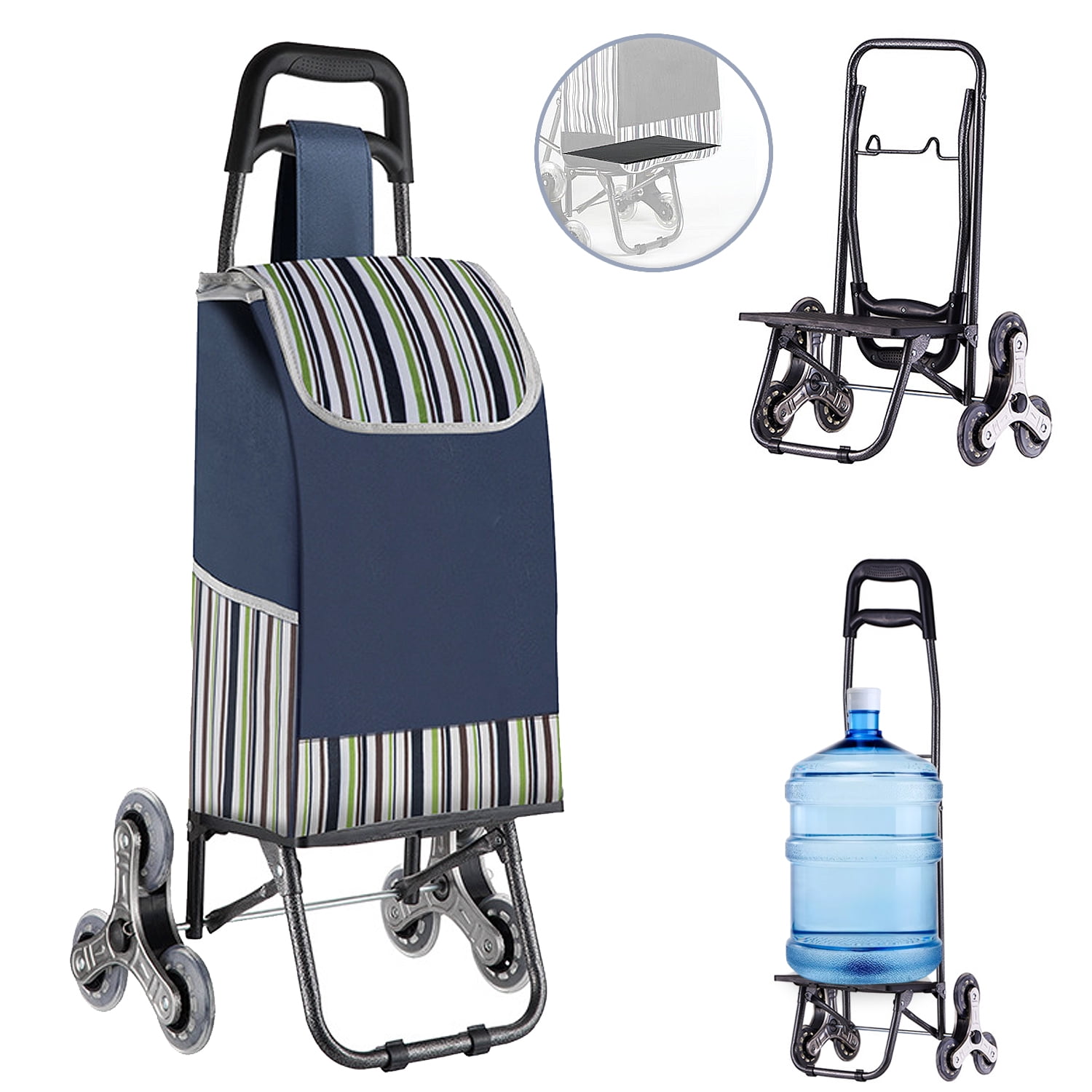 Blue Heavy Duty Folding Shopping Cart Stainless Steel Wheel Trolley Walmart