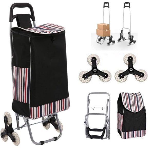 Folding Shopping Cart, Heavy Duty Grocery Cart with Wheels, Easy Stair-Climbing Large Utility Cart Trolley for , Garage, Groceries, Laundry, Pantry