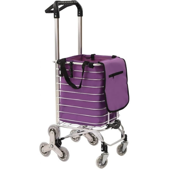 Folding Shopping Cart - Large Capacity, Aluminum & Stainless Steel Pull Cart for Groceries, Laundry, Garage