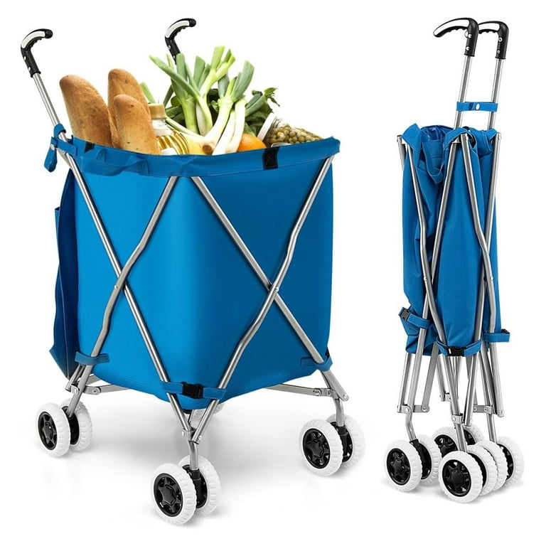 Folding Shopping Cart Portable Grocery Cart on Wheels with Removable Waterproof Cloth Liner Transport Up to 120 Pounds Lightweight Utility Cart for