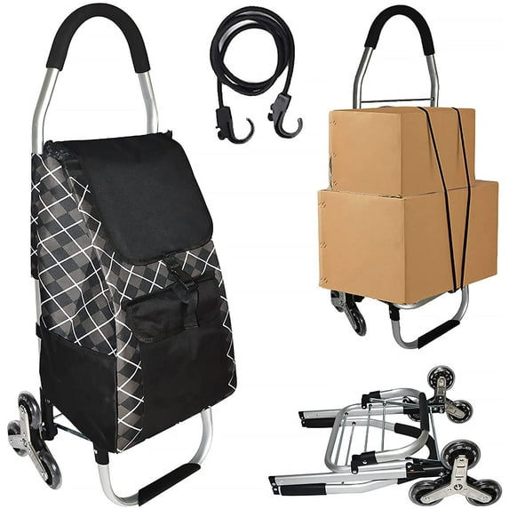 Folding Shopping Cart Portable Grocery Utility Lightweight Stair Climbing Cart with Wheels and Removable Waterproof Canvas (Black)