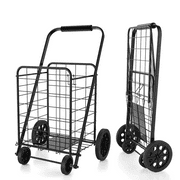Folding Shopping Cart Utility Carts with Dual Swivel Wheels and Handle, Black