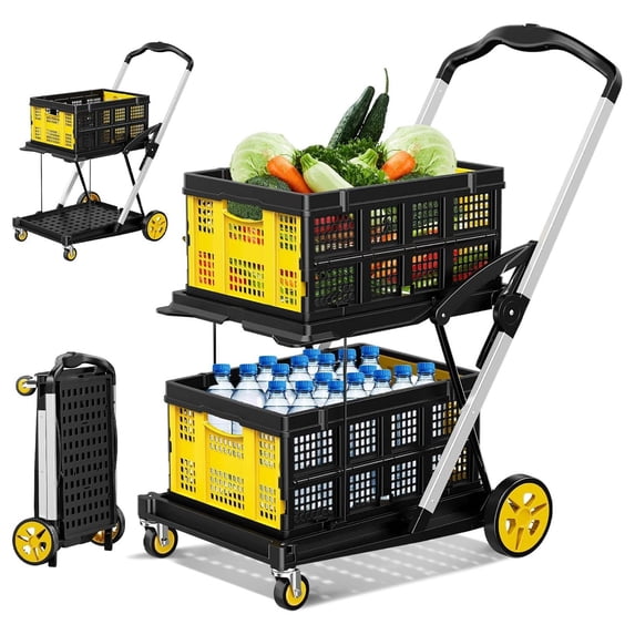 Folding Shopping Cart Utility Trolley with 200 lbs Capacity ...