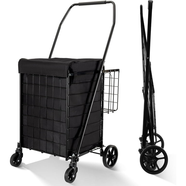 Folding Shopping Cart with Waterproof Liner, Grocery Cart Large