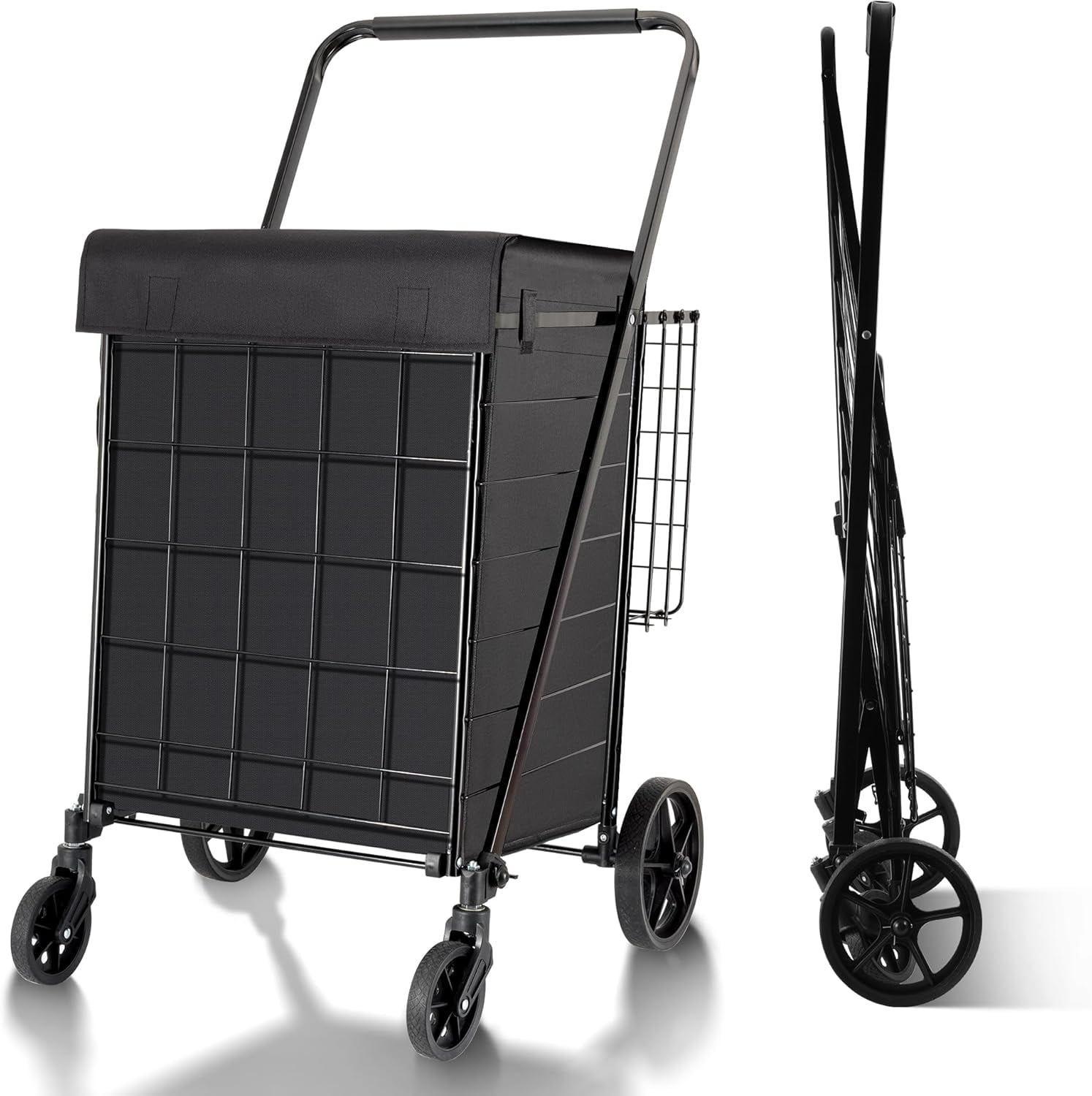Folding Shopping Cart with Waterproof Liner, Grocery Cart Large Bag ...