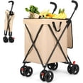 thumbnail image 1 of Folding Shopping Cart with Wheels,Foldable Shopping Cart for Groceries,Large Capacity 120lbs Utility Cart,Hulken Bag with Wheels for Laundry Grocery, Baggage, Picnic (Khaki), 1 of 8