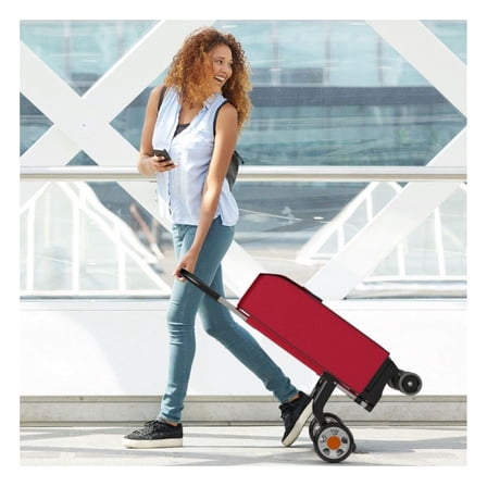 Folding Shopping Cart with Wheels - Utility Hand Truck Dolly, 66lbs Capacity - Aluminum Frame, Portable Grocery Cart for Laundry, Travel & Home - Red/Blue