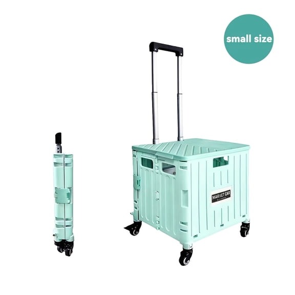 Folding Shopping Cart with Collapsible Plastic Crate, Rolling Utility Cart for Grocery, Mint
