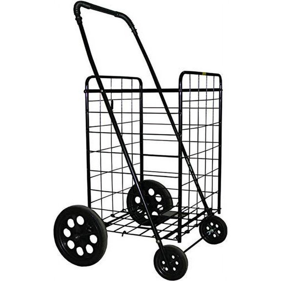 Folding Shopping Cart with Plastic Wheels| Size: Jumbo (41.75" H x 24" W x 21" D) | Color: Black