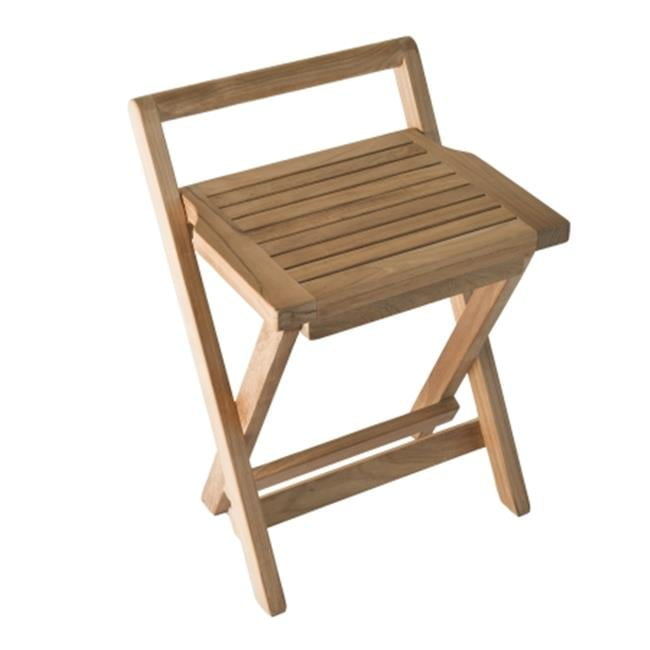 Fiji 16'' Teak Wood Folding Shower Bench with Brass Handle