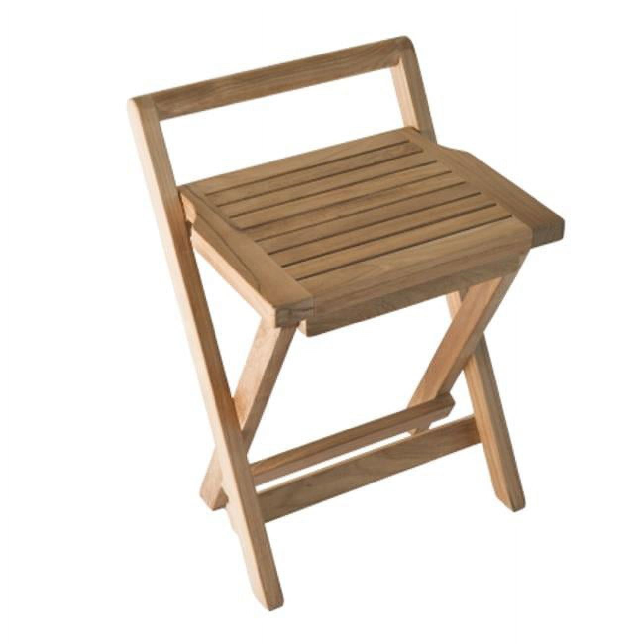 Fiji 16'' Teak Wood Folding Shower Bench with Brass Handle