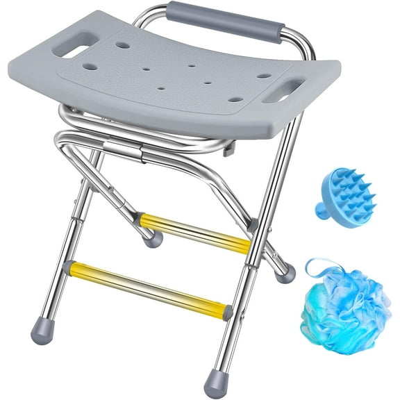 Folding Shower Chair for Inside Shower, 400lbs Foldable Shower Stools, Portable Travel Shower Seat, Stainless Steel Small Shower Chair for Seniors, Disabled, Adults, Gray