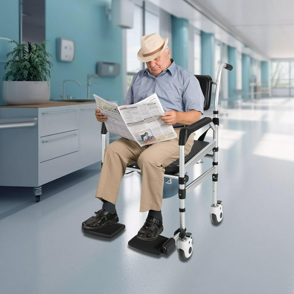 Folding Shower Chair,Shower Chair Chair for Elderly,Disabled,Pregnant with Universal Wheels(with Brakes),Bathroom Height Adjustable Shower Chair Commode with Padded Armrests and Back