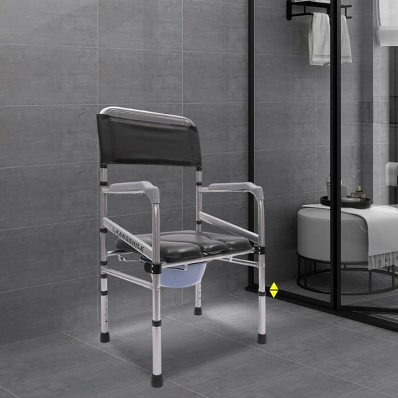 Folding Shower Chair, Shower Commode Wheelchair 380lbs Toilet Seat with Commode Bath Safety Seat Bath Chair 17.3-21.3in Seat Height (17.7x21.3x36.6-40.5in)