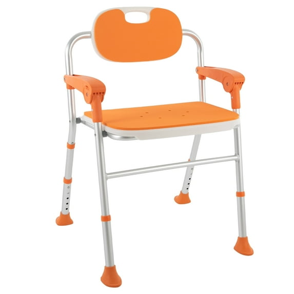 Folding Shower Chair, Suitable for Seniors, Elderly, Pregnant Adjustable Height Foldable Shower Seat, Aluminum Alloy Bath Chair W/Arms & Back, Portable Bathroom Sitting Chair, Load Capacity 275lbs