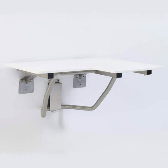 Folding Shower Seat - ADA Wall Mount Bench for Inside Shower / Bathroom Safety Assist / 304 Stainless Steel / High Density HDP / Left / 28 x 21"