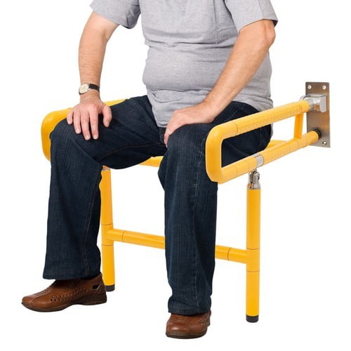 Folding Shower Seat, Bathroom Folding Seat, Wall Mounted Bath Stool, Yellow, Anti-Slip, Rounded Corners, Support Armrest, Safe, for Elderly/Disabled Friendly, Personal Care