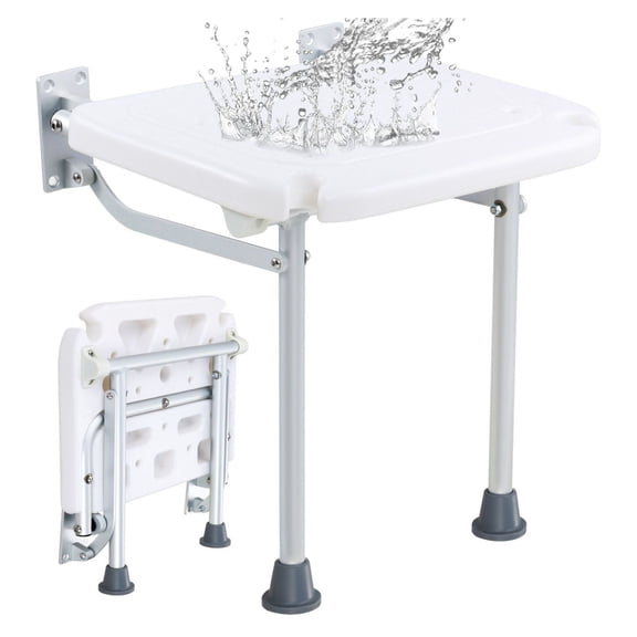 Folding Shower Seat Wall Mounted, 15.7"x14.8" PE Shower Bench, 500lbs Capacity, Fold Down Shower Chair for Seniors, Pregnant Women, Adults