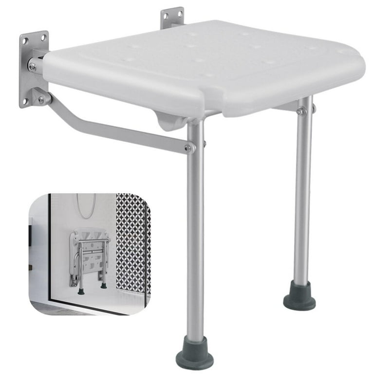 Wall Mounted Folding Shower Seat for Adults, Non-Slip Pads
