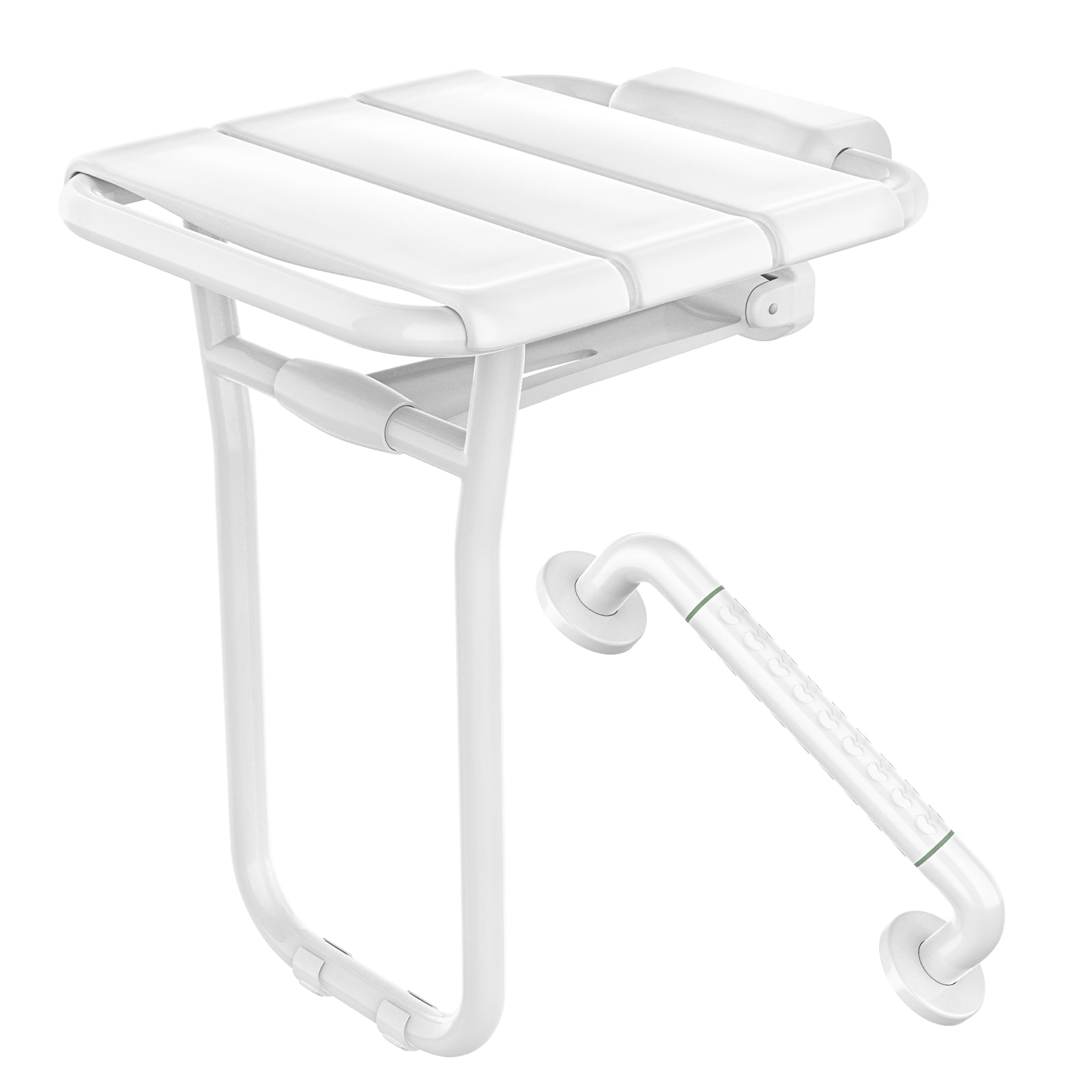 Folding Shower Seat Wall Mounted with Grab Bar, Stainless Steel Shower