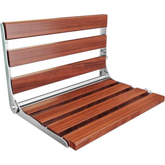 Folding Shower Seat Wall Mounted Teak Bench – Fold Down Bath Safety Seat with 304 Stainless Steel Frame, ADA Compliant Shower Chair for Elderly, Seniors, Disabled, 500 lb Capacity, 17.7" x 12.5"