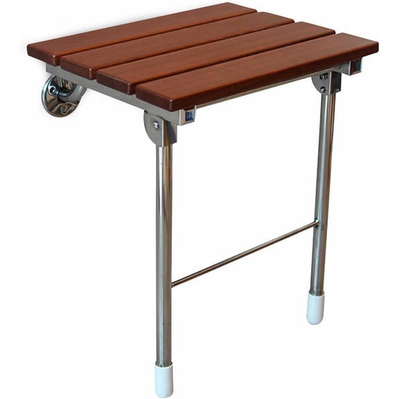 Folding Shower Seat with Legs, Wall Mounted Shower Bench, Max Load 350 lbs, Non-Slip, Space Saving